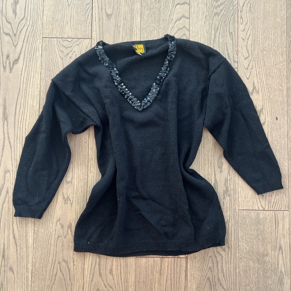 Lianne Barnes Womens Black Oversized size 2 sequin v-neck Sweater Fall goth vibe - Picture 4 of 11